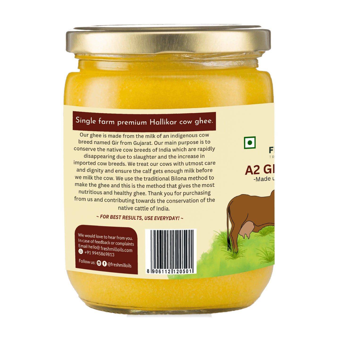 Agna A2 Desi Cow Ghee - Hand Churned from Curd