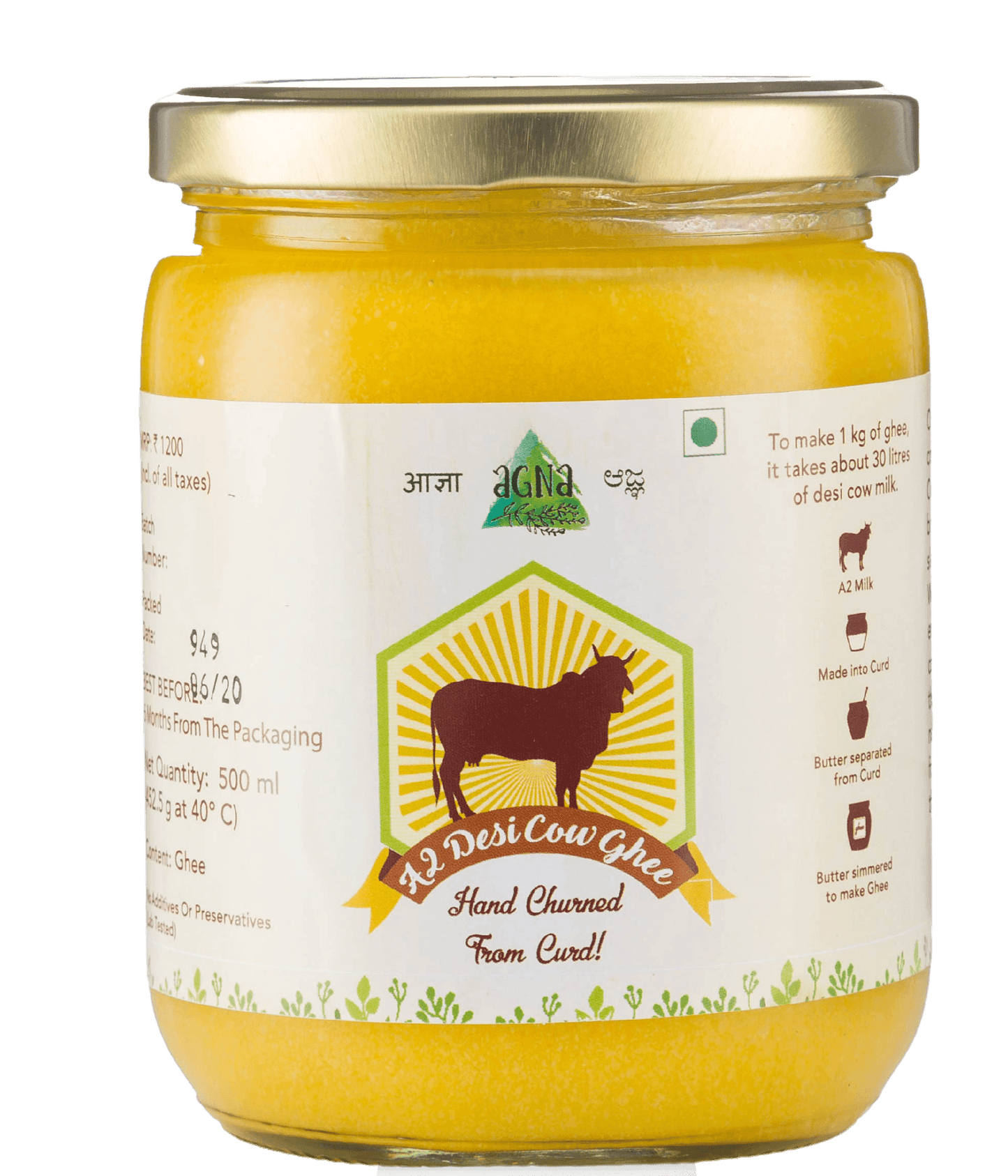 Agna A2 Desi Cow Ghee - Hand Churned from Curd